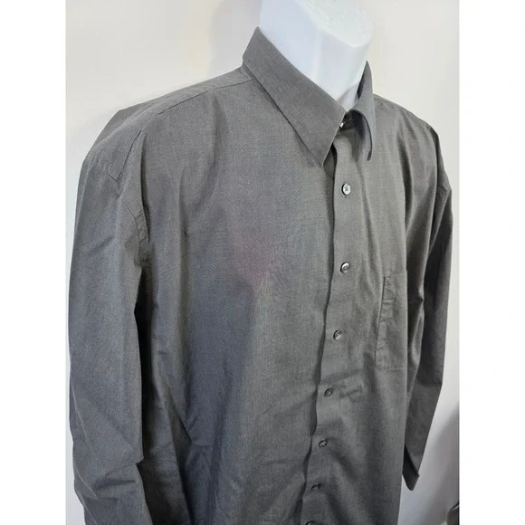 Eddie Bauer Mens Tall XL Wrinkle Resistant Dress Shirt Charcoal Long Sleeve/A253 - Picture 2 of 7